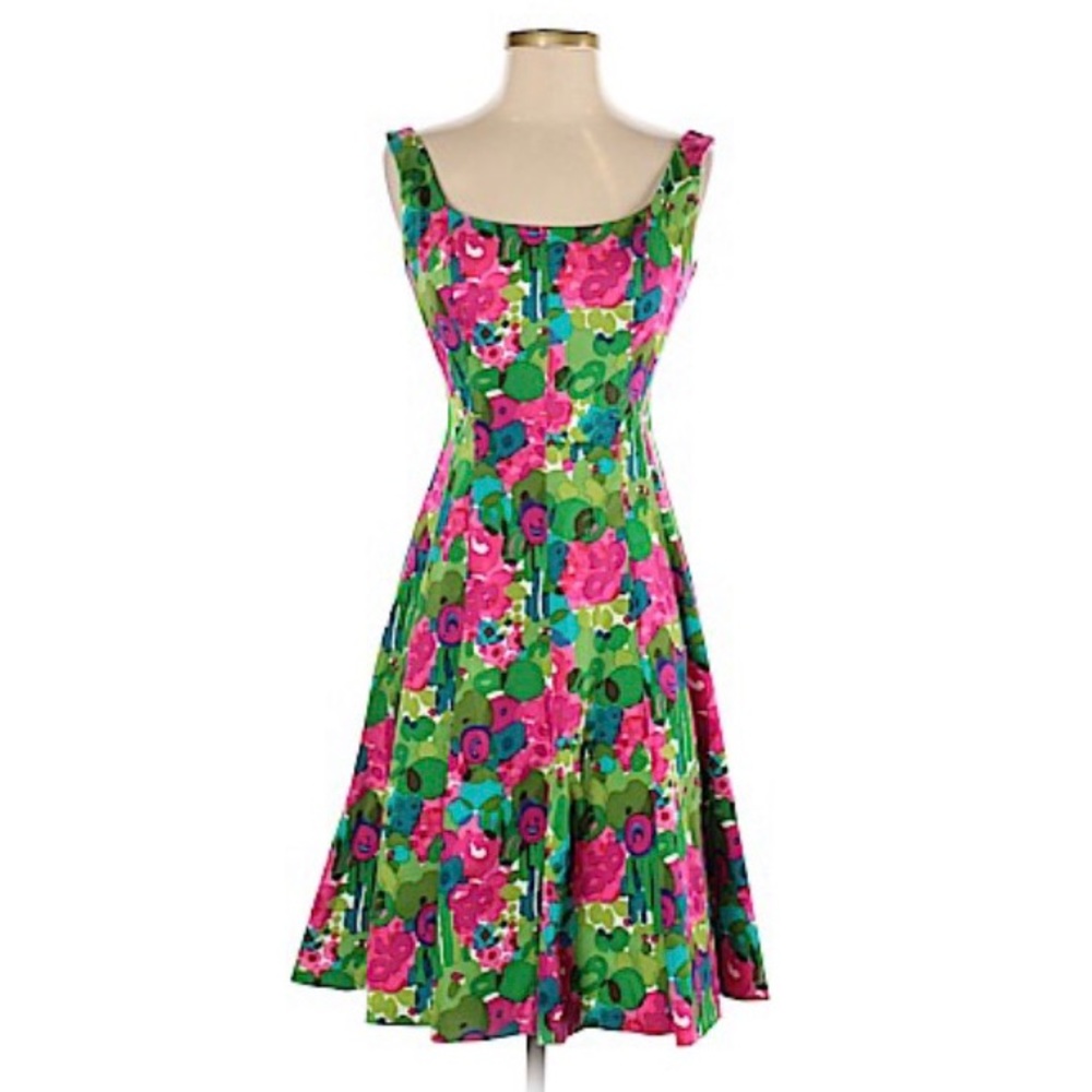 Nine West Green Floral Print Pleated Dress Size 4